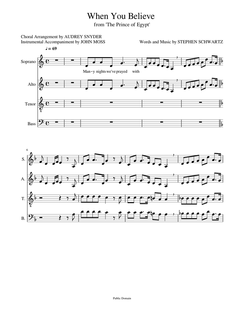 When You Believe Sheet music for Voice | Download free in PDF or MIDI ...