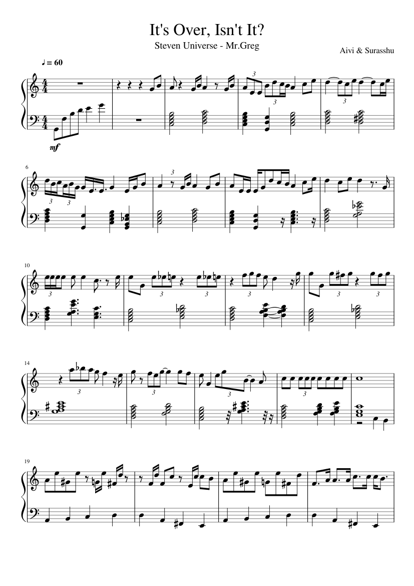 It's Over, Isn't It? - Steven Universe sheet music for Piano download