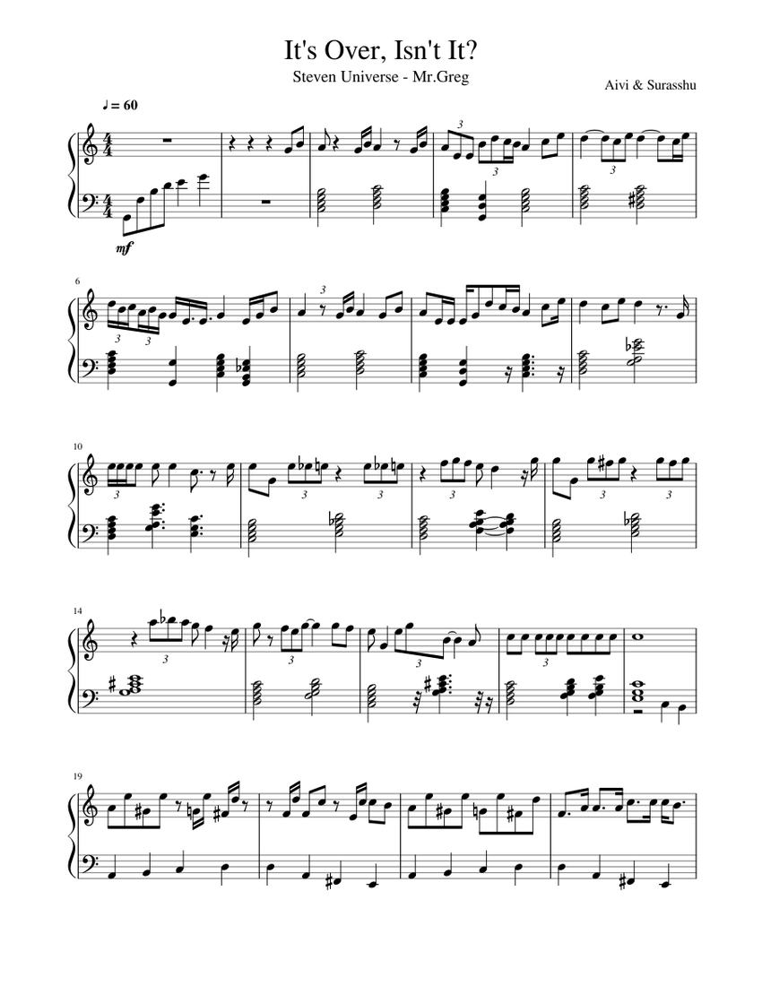It's Over, Isn't It? - Steven Universe Sheet music for Piano | Download