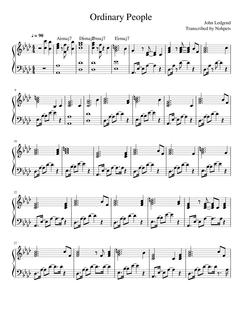 John Ledgend Ordinary People Sheet Music For Piano Solo Musescore Com