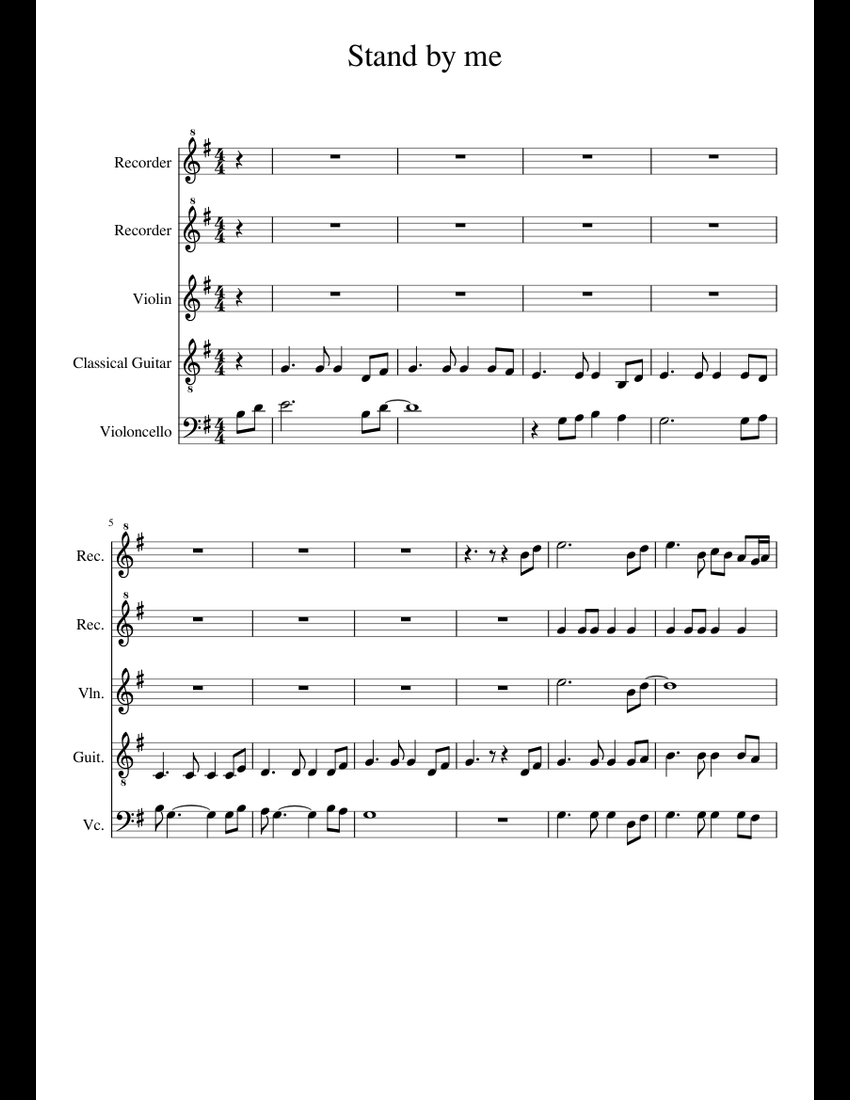 Stand by me Double Clefs Version 1 sheet music for Violin, Recorder, Guitar, Cello download free