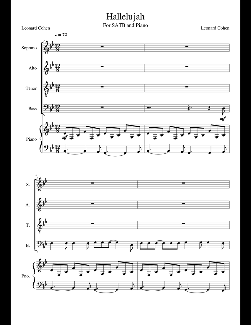 Hallelujah sheet music for Piano, Voice download free in PDF or MIDI