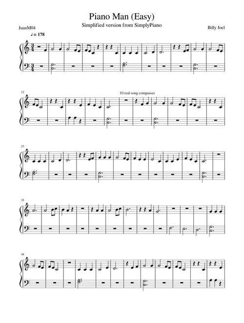 Piano Man Easy Sheet Music For Piano Solo Musescore Com