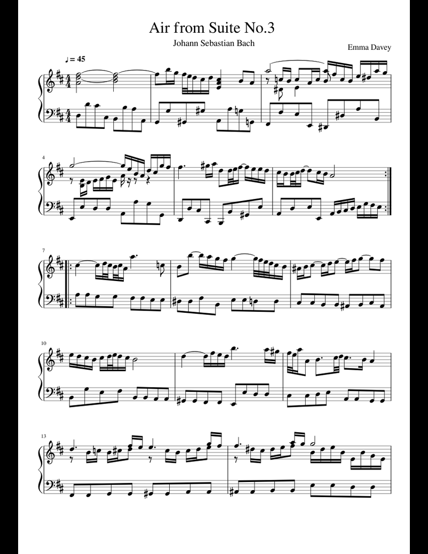 Air on the G String - Bach (Piano Solo) sheet music for Piano download