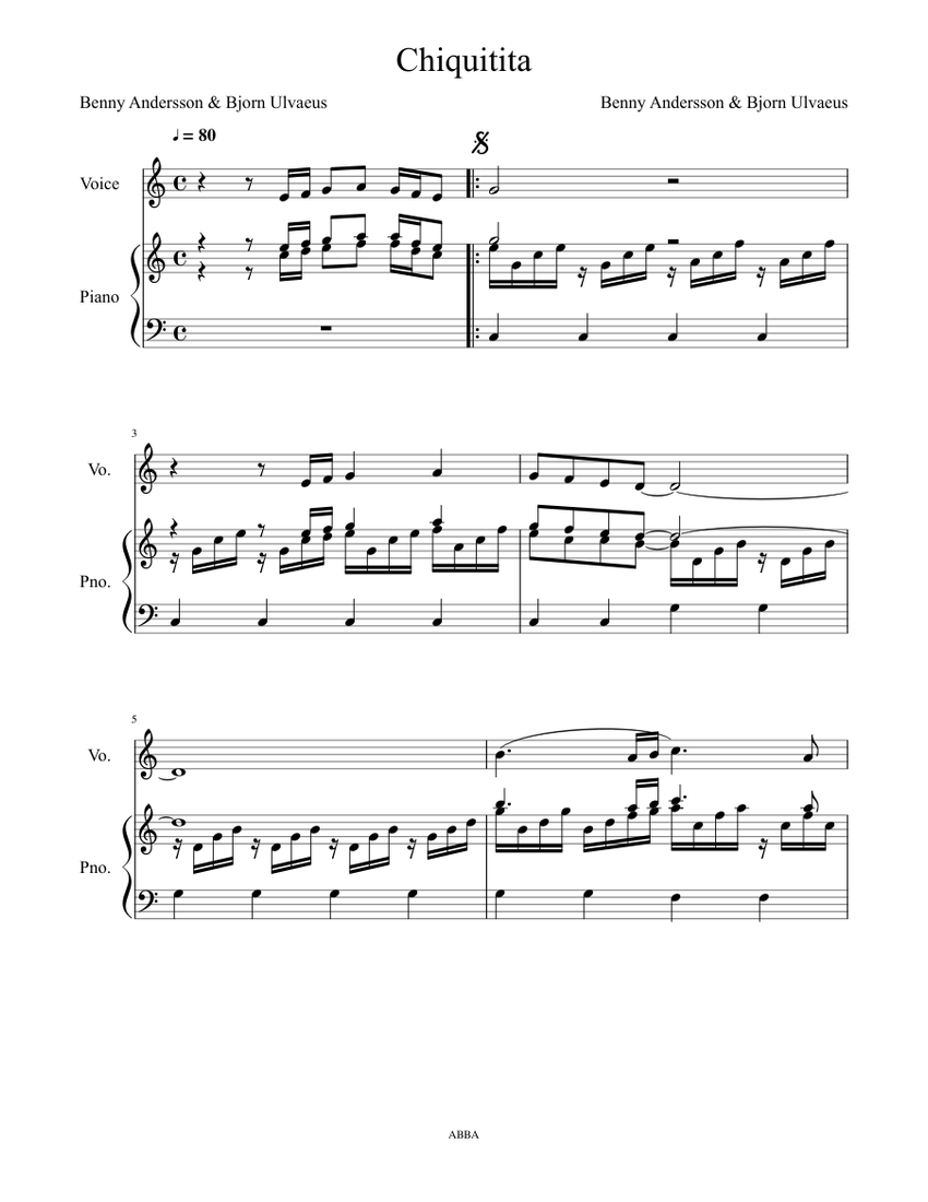 Chiquitita Sheet music for Piano, Voice (Other) (Piano-Voice