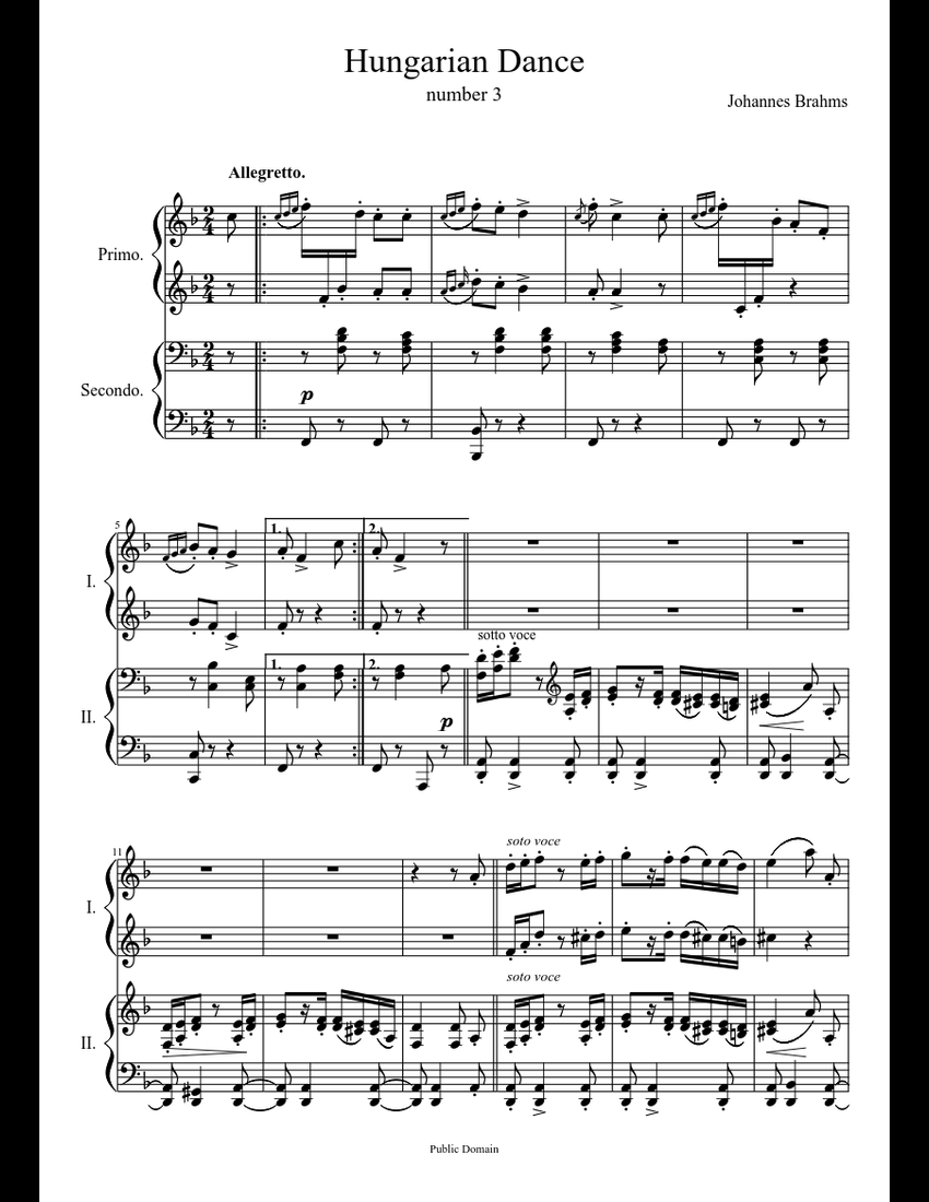 Brahms - Hungarian Dance 3 (piano 4 hands) sheet music for Piano