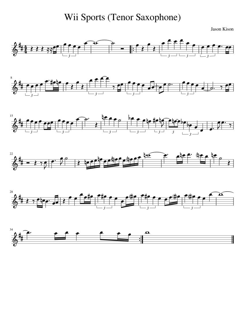 Wii Sports Tenor Saxophone Sheet Music For Piano Download Free