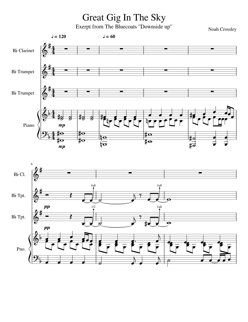 Great Gig in The Sky Sheet music for Clarinet, Piano, Trumpet