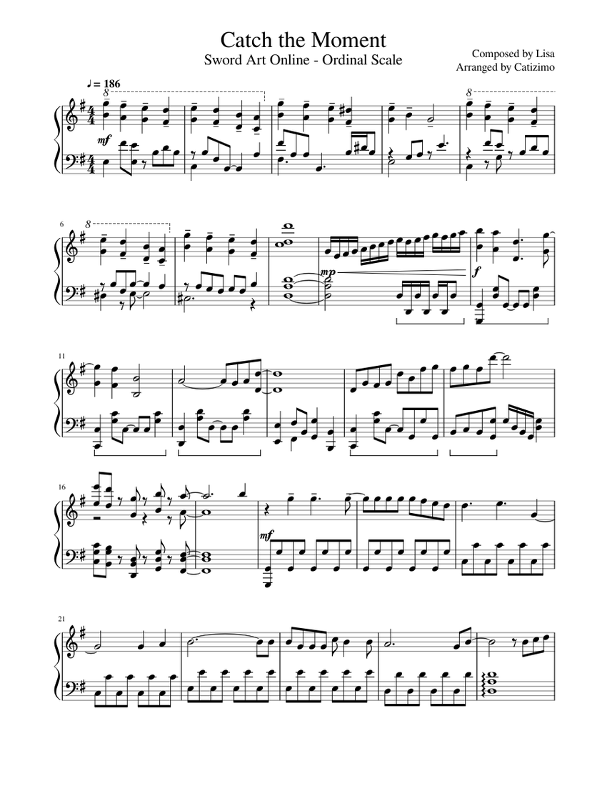 Lisa Catch The Moment Sword Art Online Ordinal Scale Piano Arrangement Sheet Music For Piano Solo Musescore Com