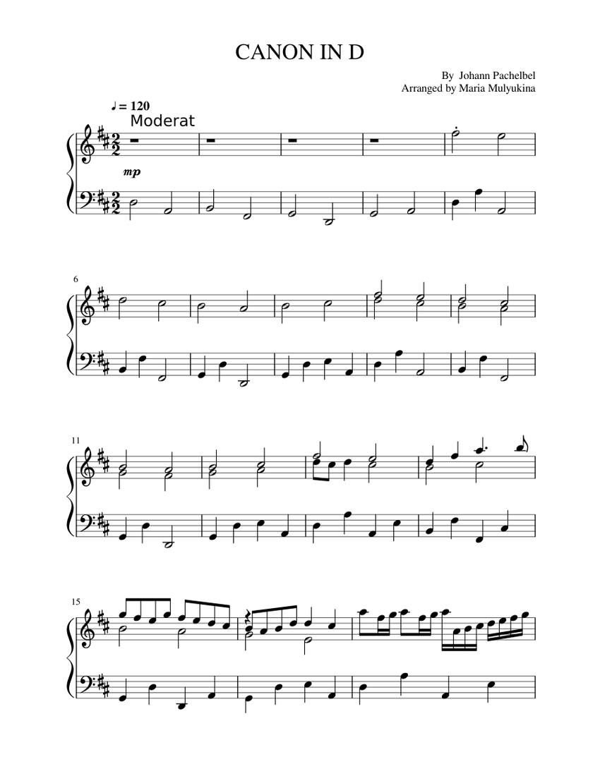 CANON IN D Sheet music for Piano (Solo) | Musescore.com
