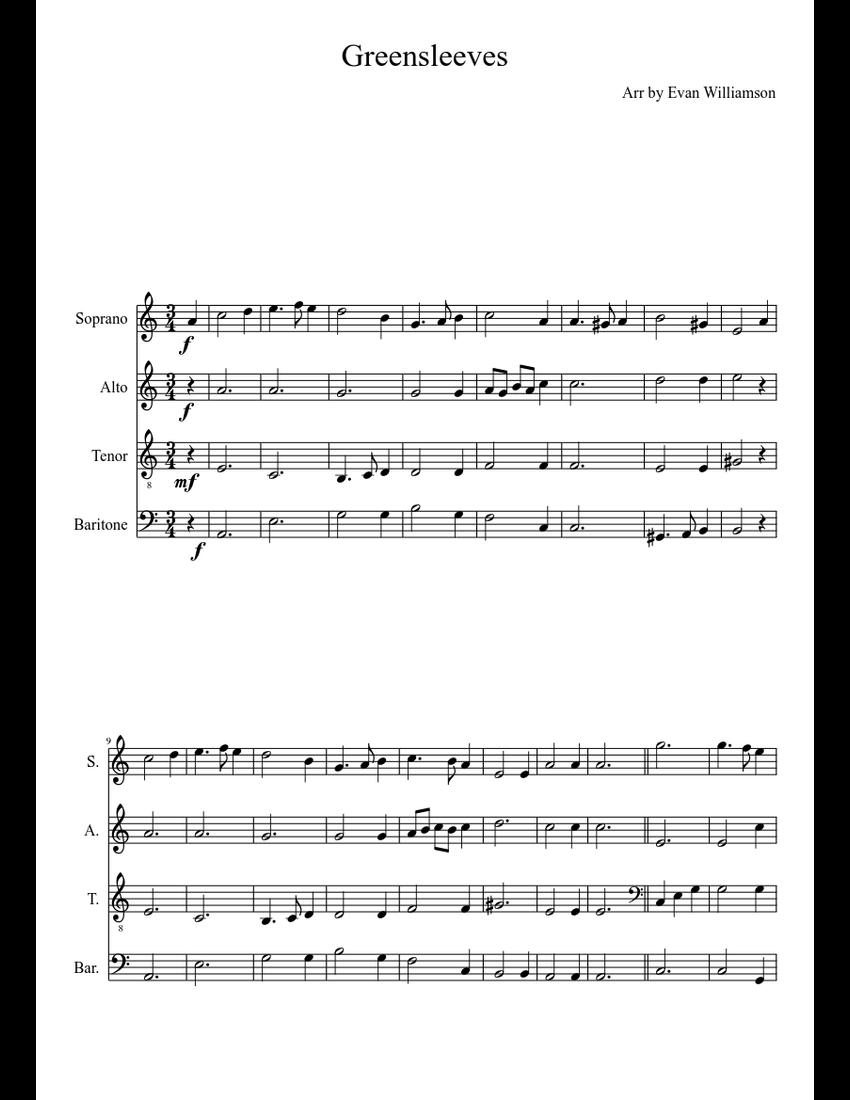 Greensleeves sheet music for Voice download free in PDF or MIDI