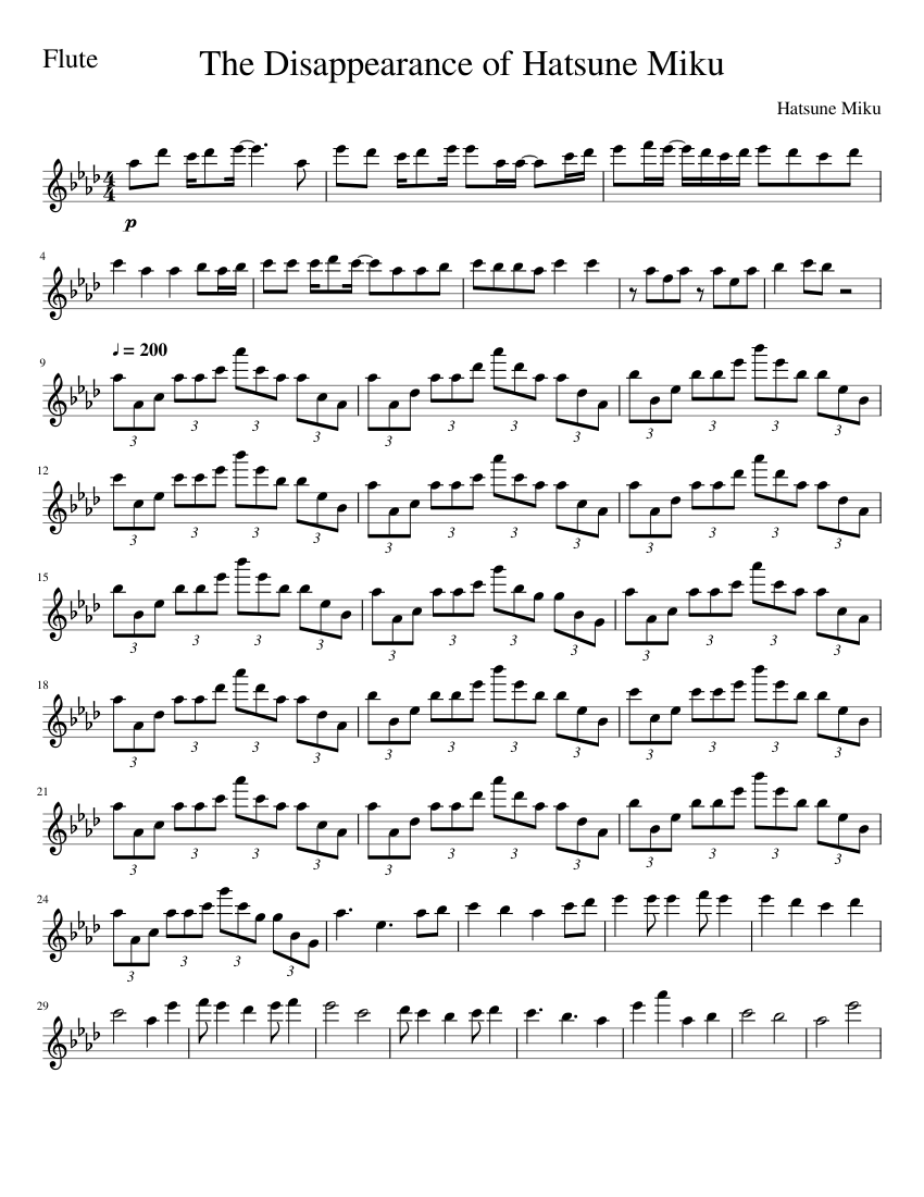 The Disappearance of Hatsune Miku sheet music composed by Hatsune Miku - 1 of 2 pages