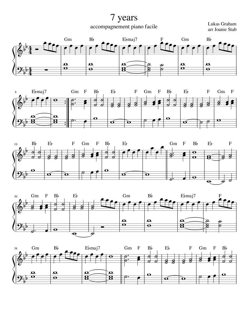 7 years Sheet music for Piano | Download free in PDF or MIDI