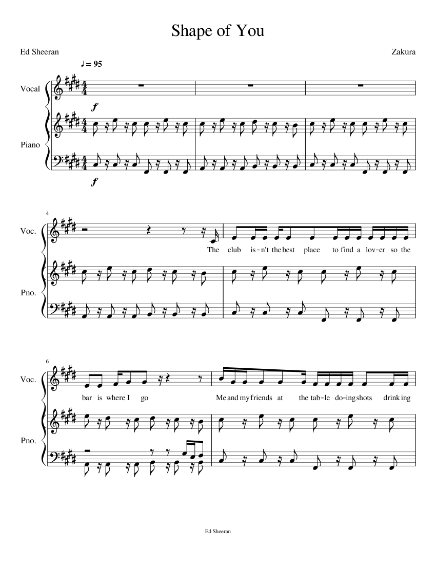 Ed Sheeran Shape Of You Sheet Music For Piano Download Free In