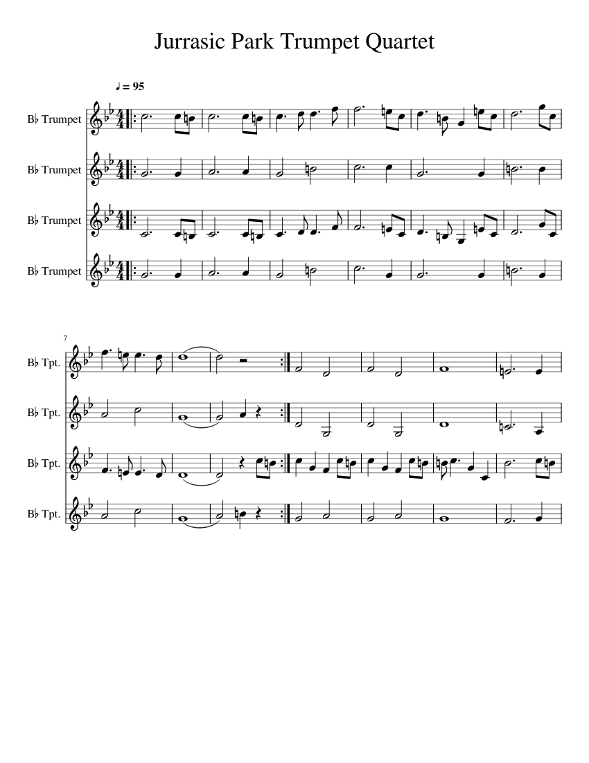 Jurassic Park Trumpet Quartet Sheet music for Trumpet Download free