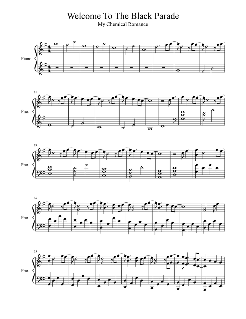 Welcome To The Black Parade Sheet music for Piano | Download free in