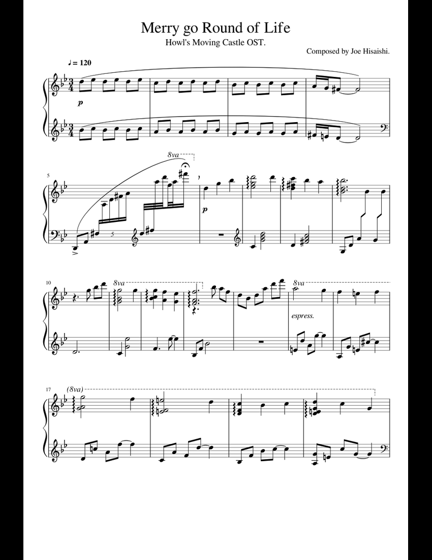 Howl's Moving Castle for solo Piano sheet music for Piano download free