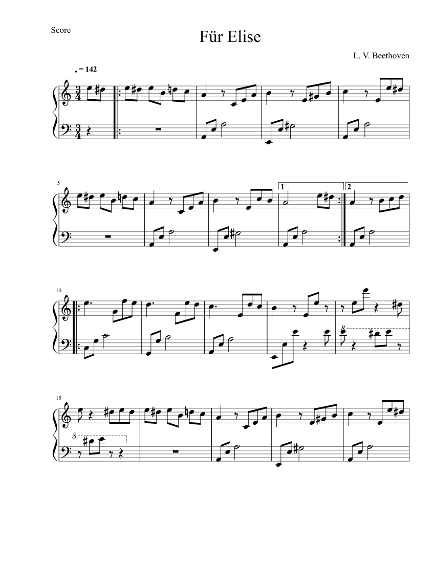 Fur Elise sheet music for Piano download free in PDF or MIDI