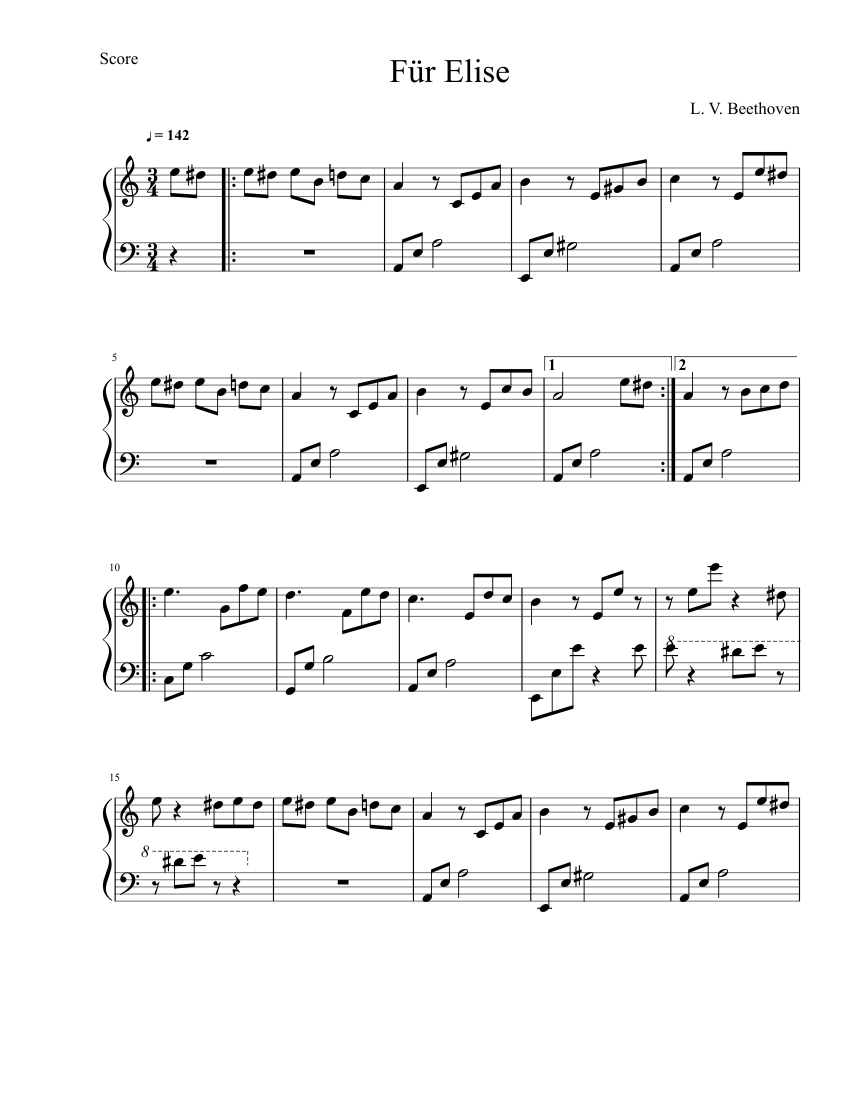 Fur Elise Sheet music for Piano | Download free in PDF or MIDI ...