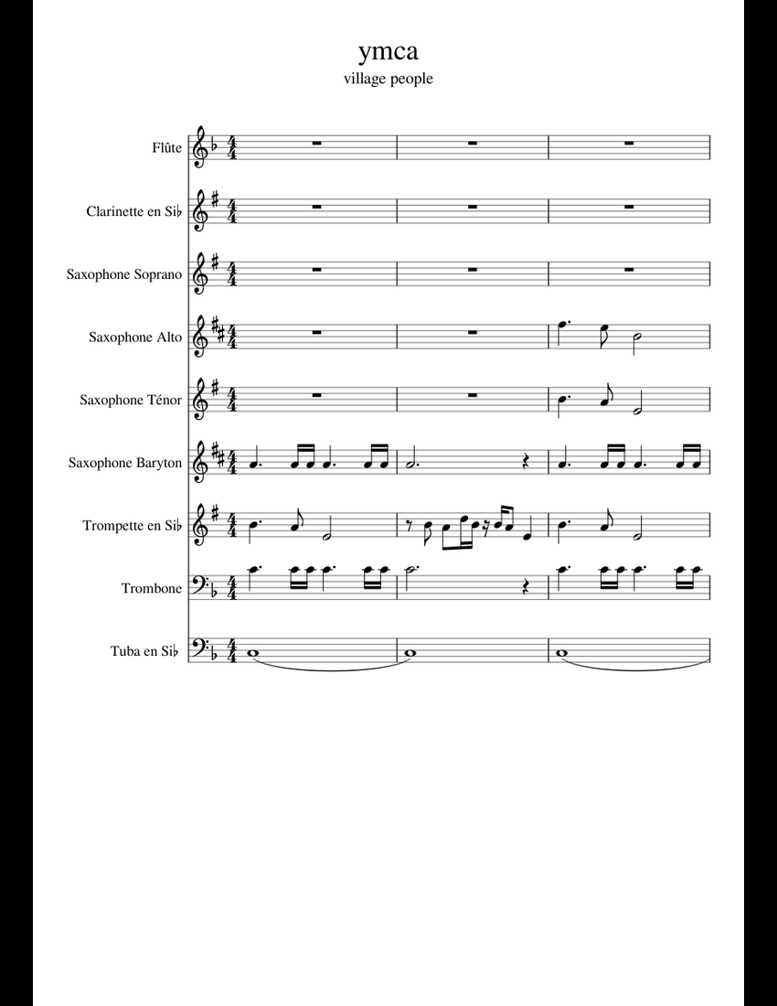 ymca sheet music for Flute, Soprano Saxophone, Alto Saxophone