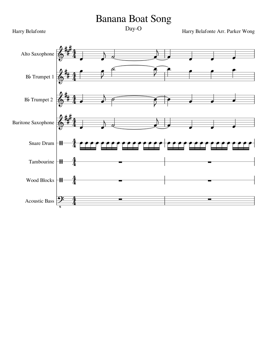 Banana Boat Song sheet music for Alto Saxophone, Trumpet 