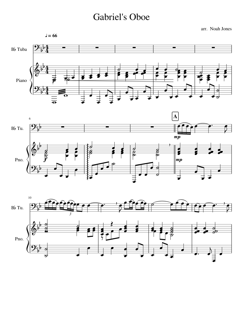 Gabriel's Oboe sheet music for Piano, Tuba download free in PDF or MIDI