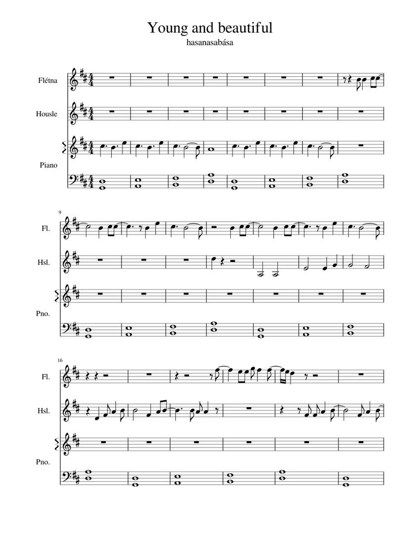 Young and beautiful - Violin, Flute, Piano Sheet music for Piano