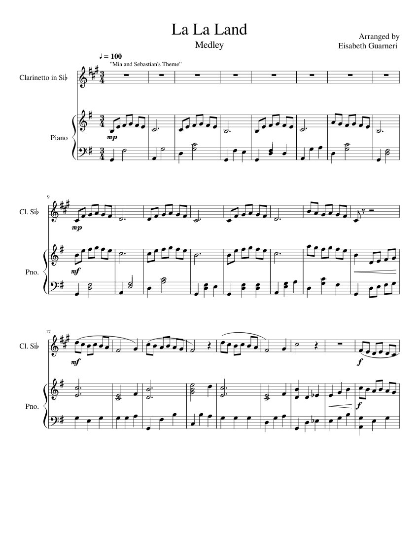 La La Land sheet music for Clarinet, Piano download free in PDF or MIDI