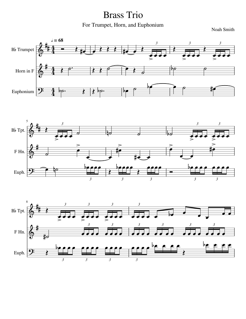 Brass Trio for Trumpet, Horn, and Euphonium Sheet music for Trumpet (In