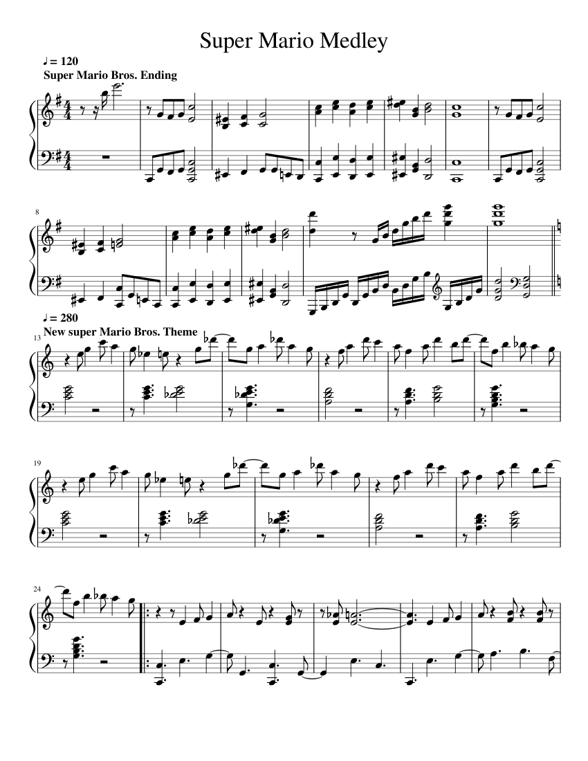 Super Mario Medley sheet music for Piano download free in PDF or MIDI