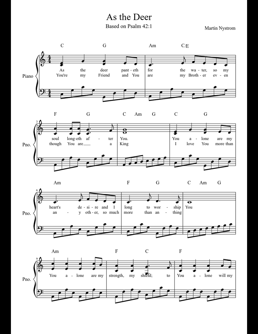 As the Deer Piano sheet music download free in PDF or MIDI