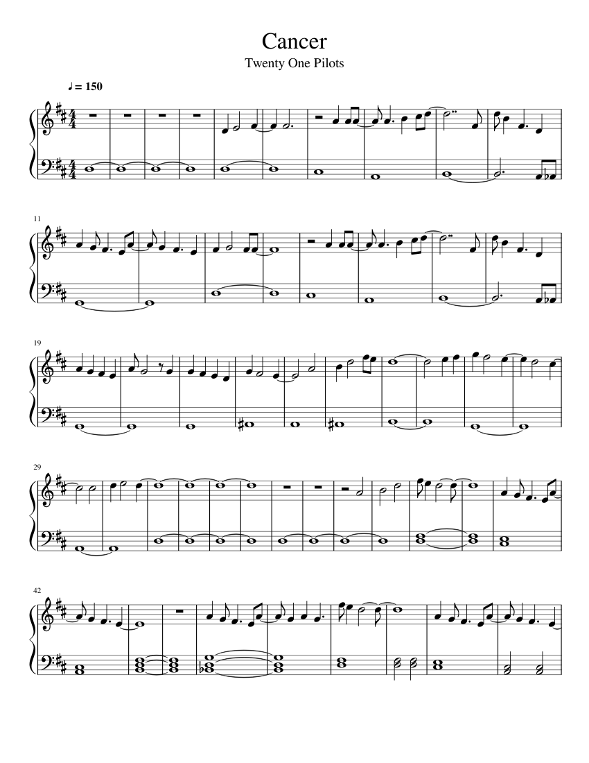 Cancer -Twenty One Pilots sheet music for Piano download free in PDF or