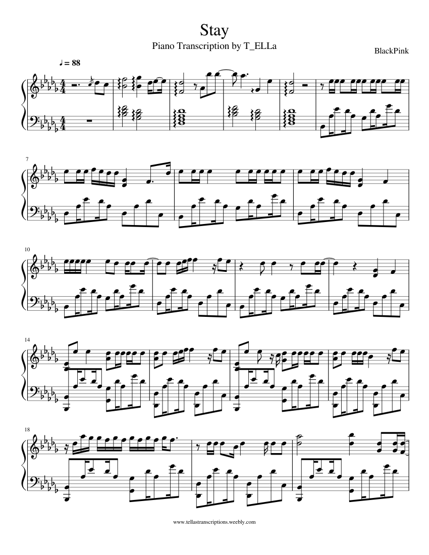 Stay Sheet music for Piano | Download free in PDF or MIDI | Musescore.com