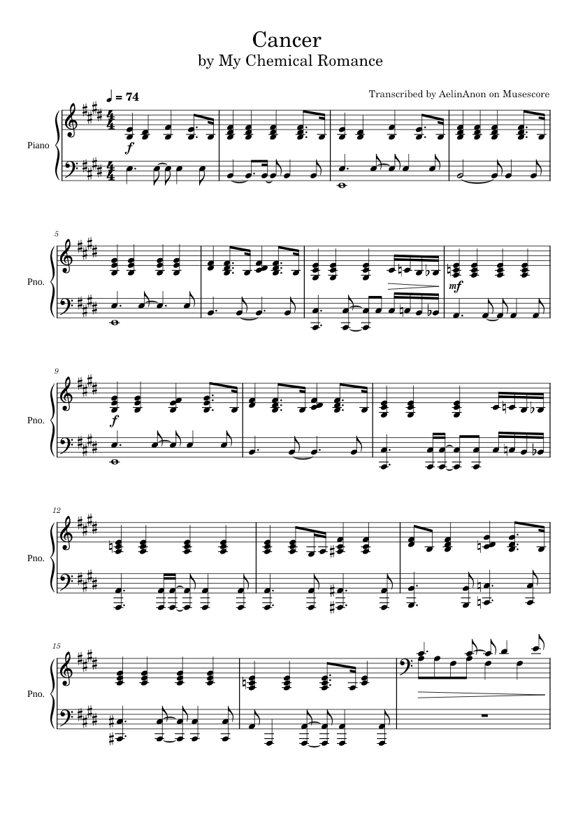 Cancer - My Chemical Romance sheet music for Piano download free in PDF