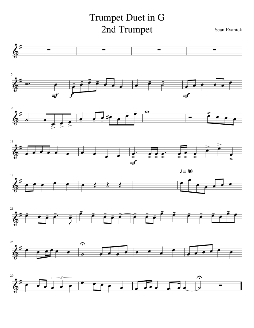 Trumpet Duet in F 2nd Trumpet Sheet music for (Bass) (Solo