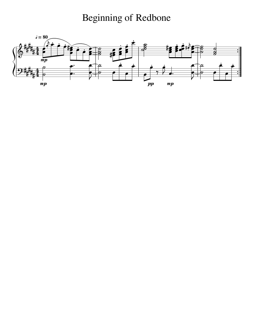 Redbone Sheet music for Piano | Download free in PDF or MIDI