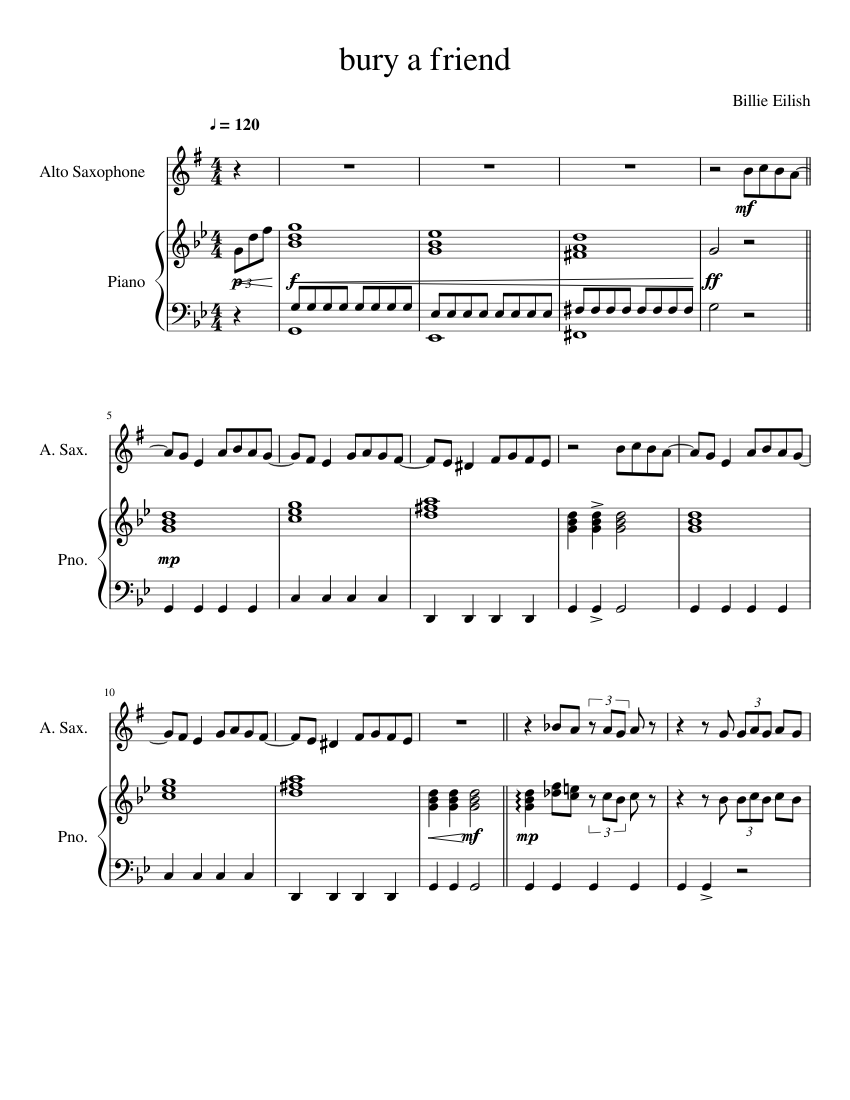 Bury a friend Alto Sax Sheet music for Piano, Alto Saxophone - Bury A Friend Piano Chords