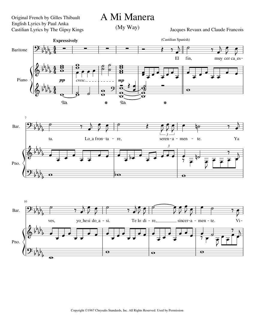 A Mi Manera Sheet Music For Piano Baritone Piano Voice