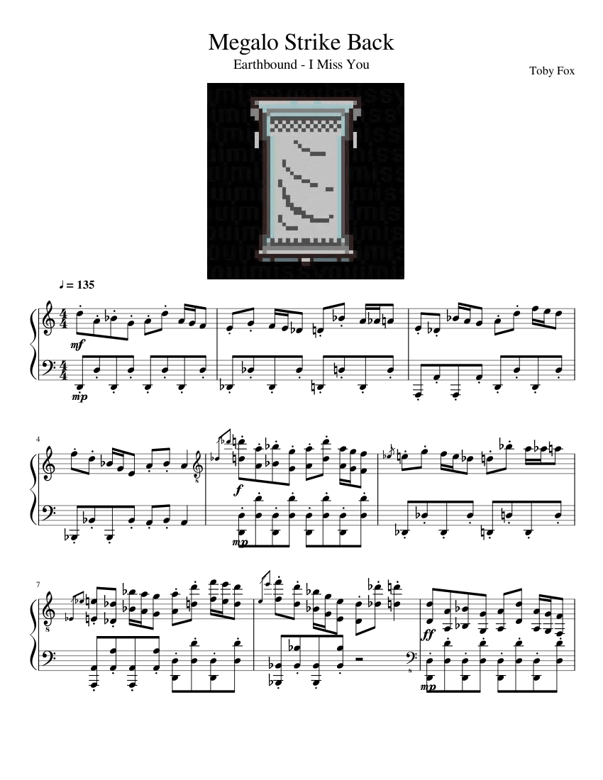 Megalo Strike Back Earthbound I Miss You Tribute Album Sheet Music For Piano Solo Musescore Com - megalovania sheet music piano roblox roblox