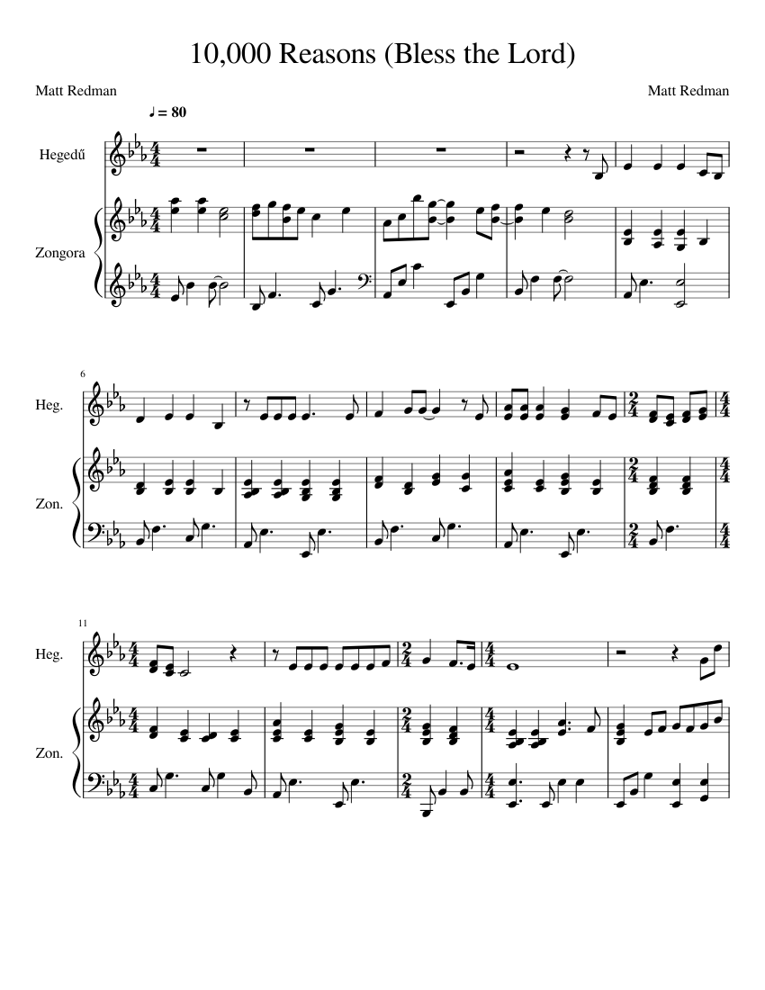 Matt Redman 10000 Reasons Chord Chart