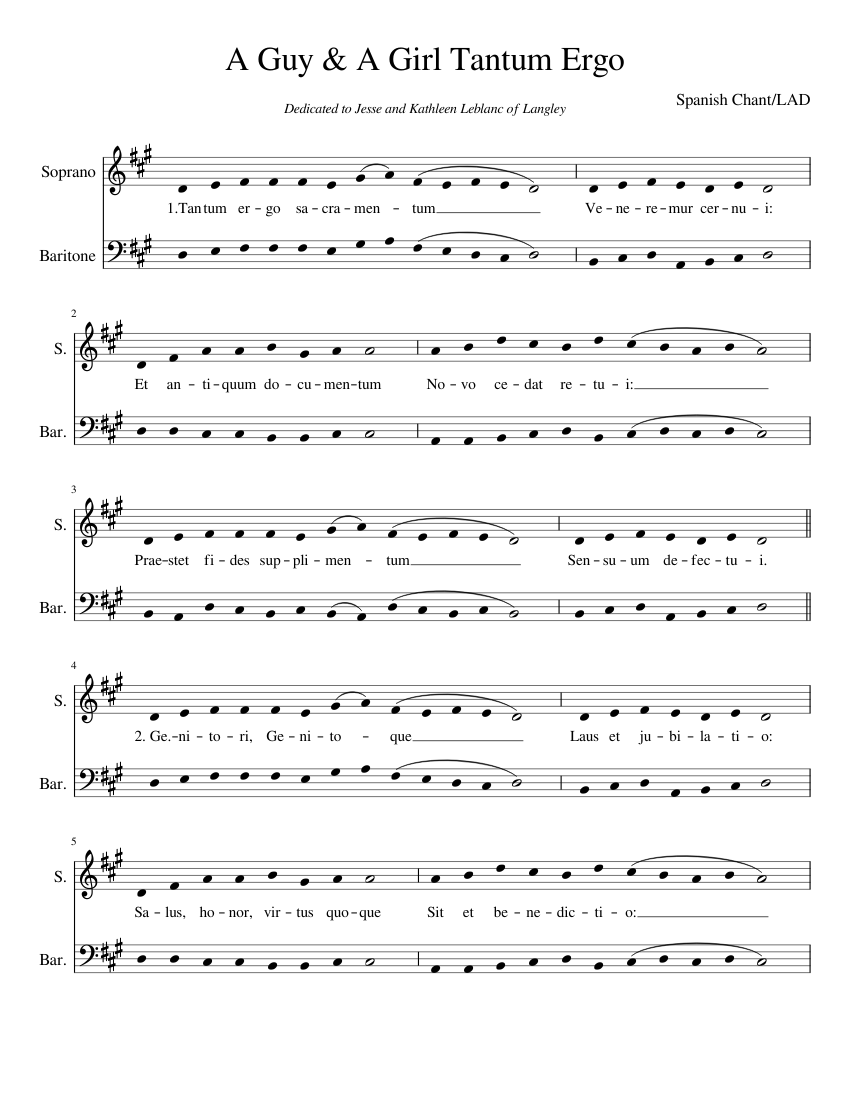 Tantum ergo (Spanish Chant) for two voices sheet music for Voice ...