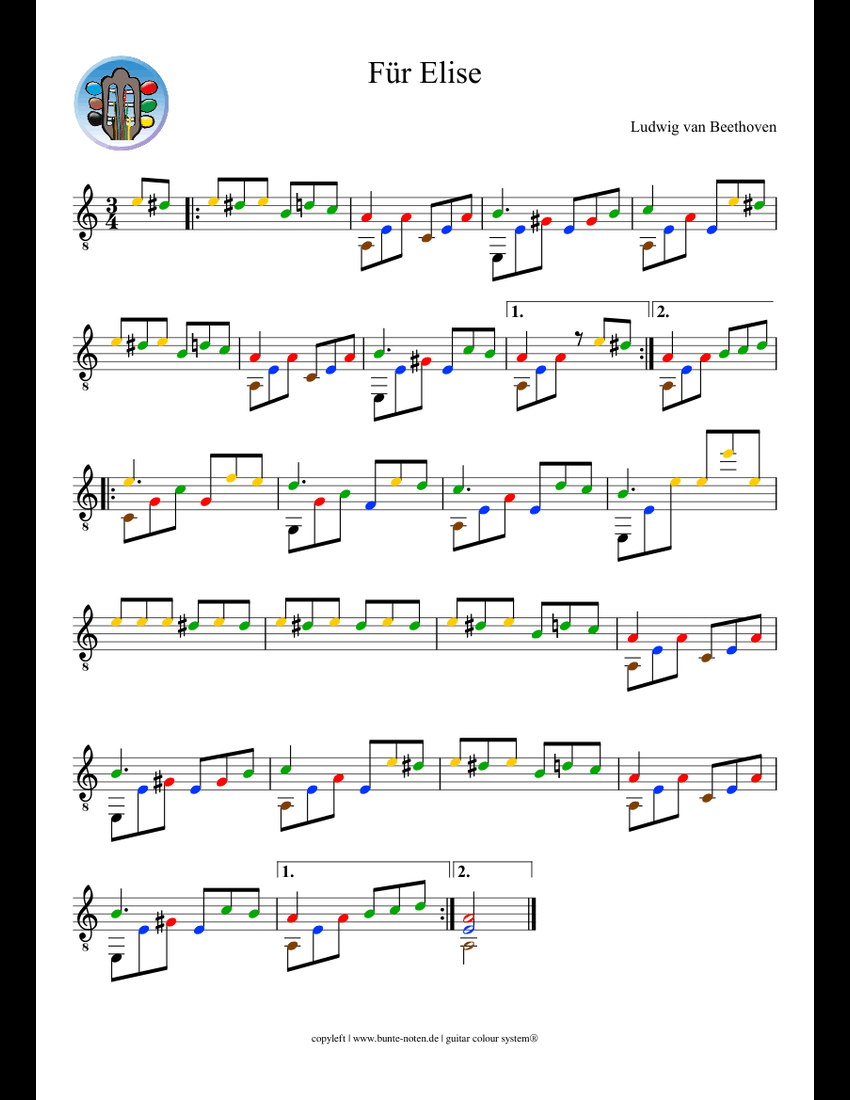 Für Elise sheet music for Guitar download free in PDF or MIDI