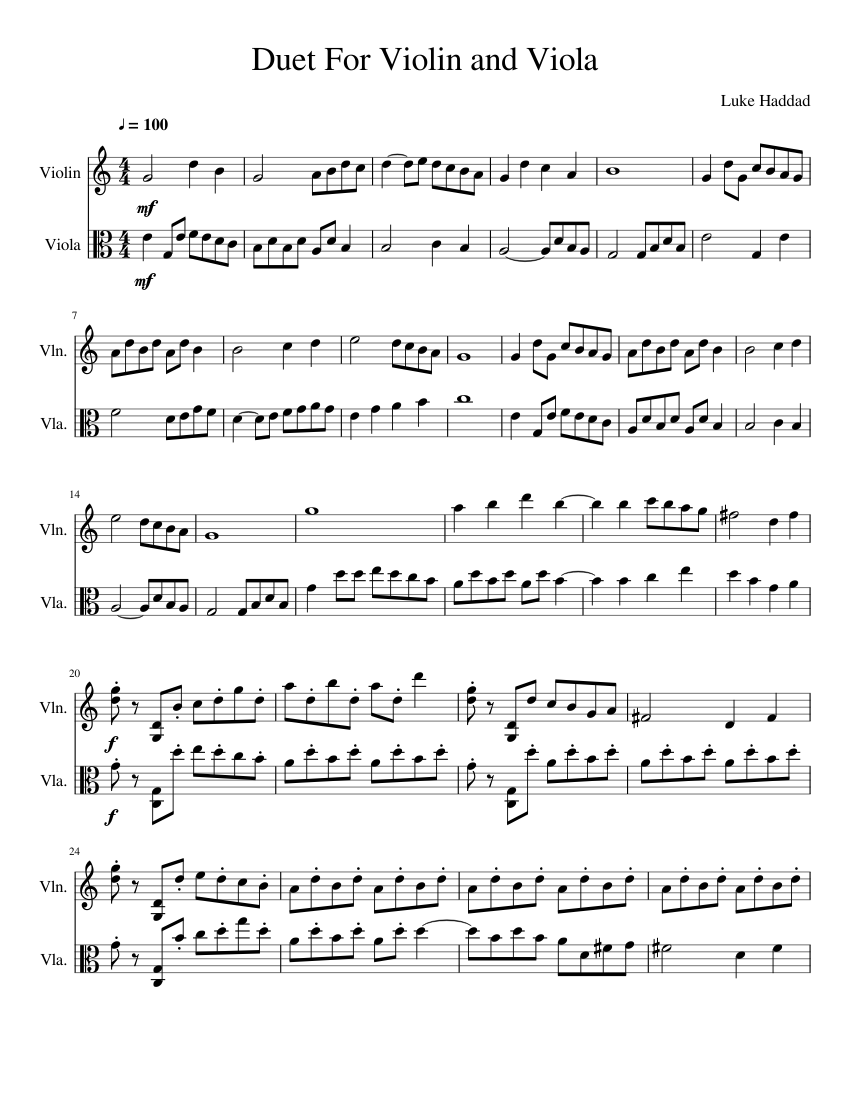 Duet For Violin and Viola Sheet music Download free in PDF or MIDI