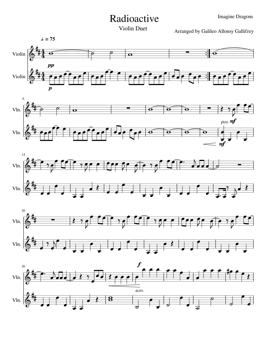 Radioactive sheet music for Violin download free in PDF or MIDI