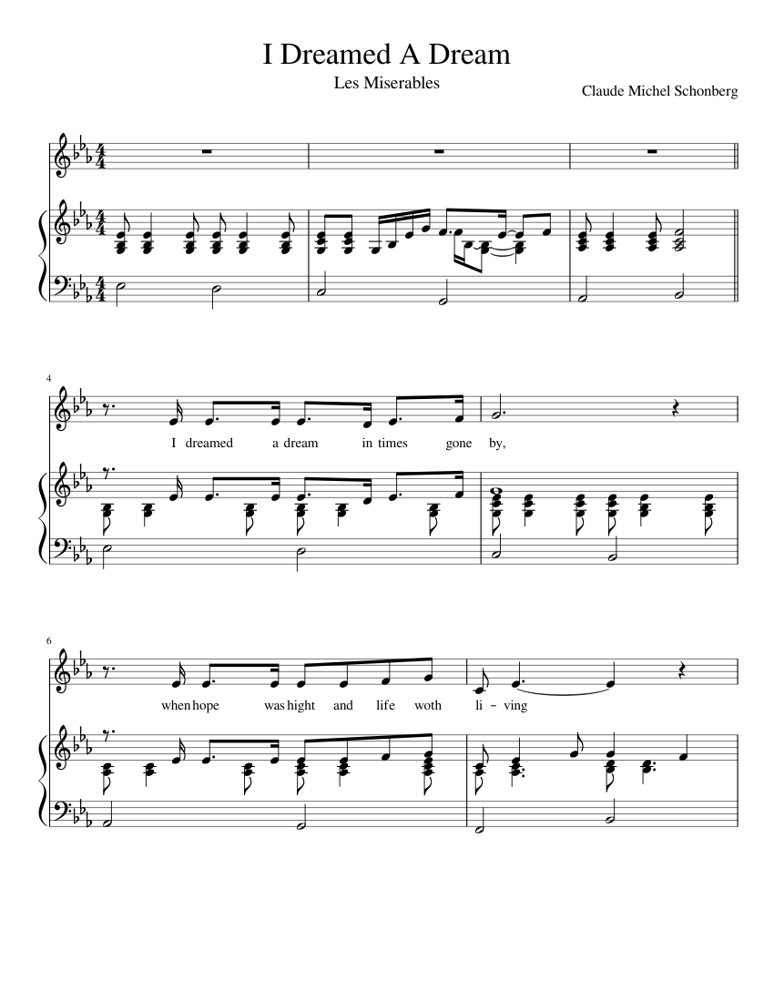 I dreamed a dream sheet music for Piano, Voice download free in PDF or MIDI