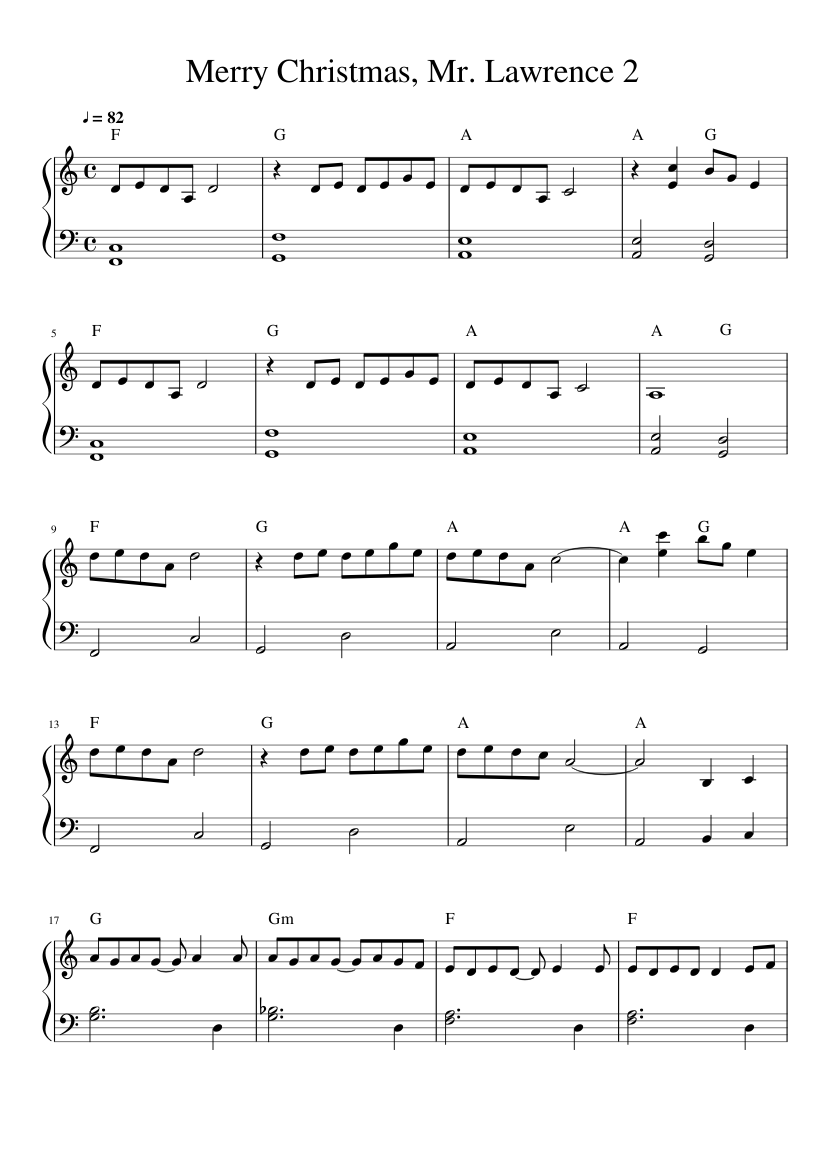 Merry Christmas, Mr. Lawrence 2 sheet music for Piano download free in