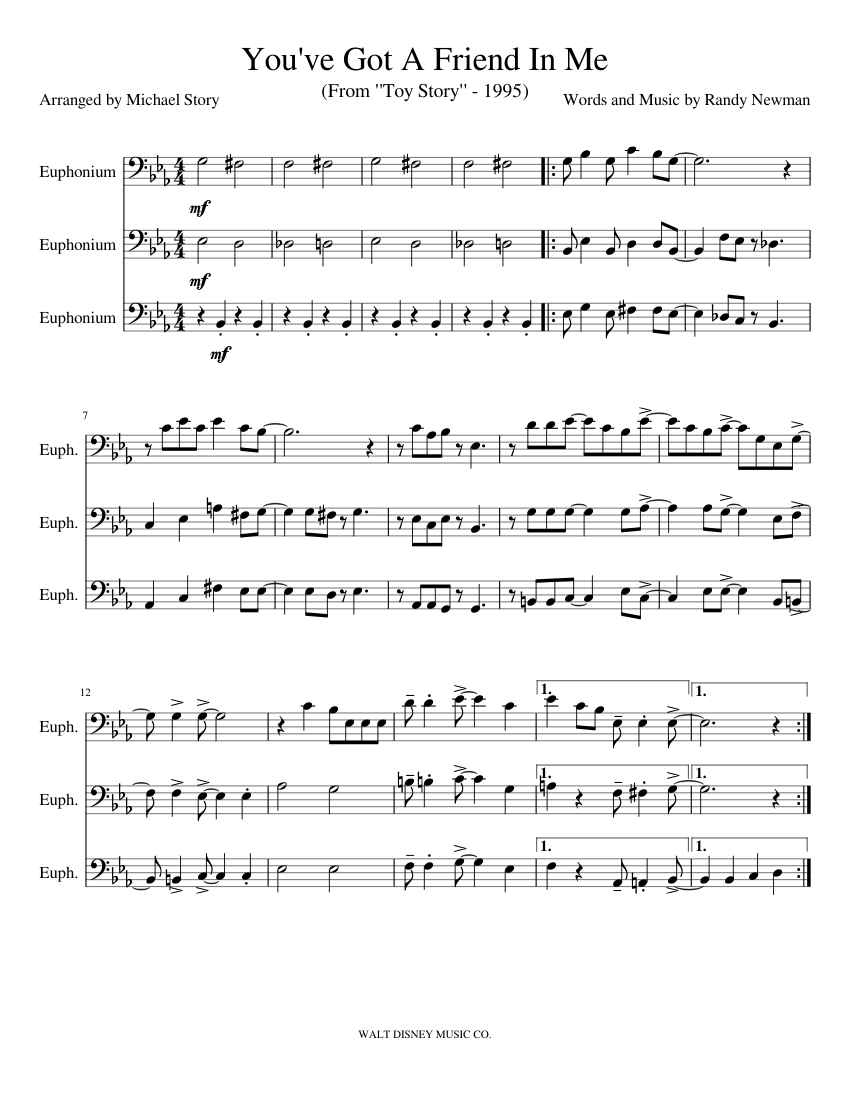 You've Got A Friend In Me (Euphonium Trio) sheet music for Tuba