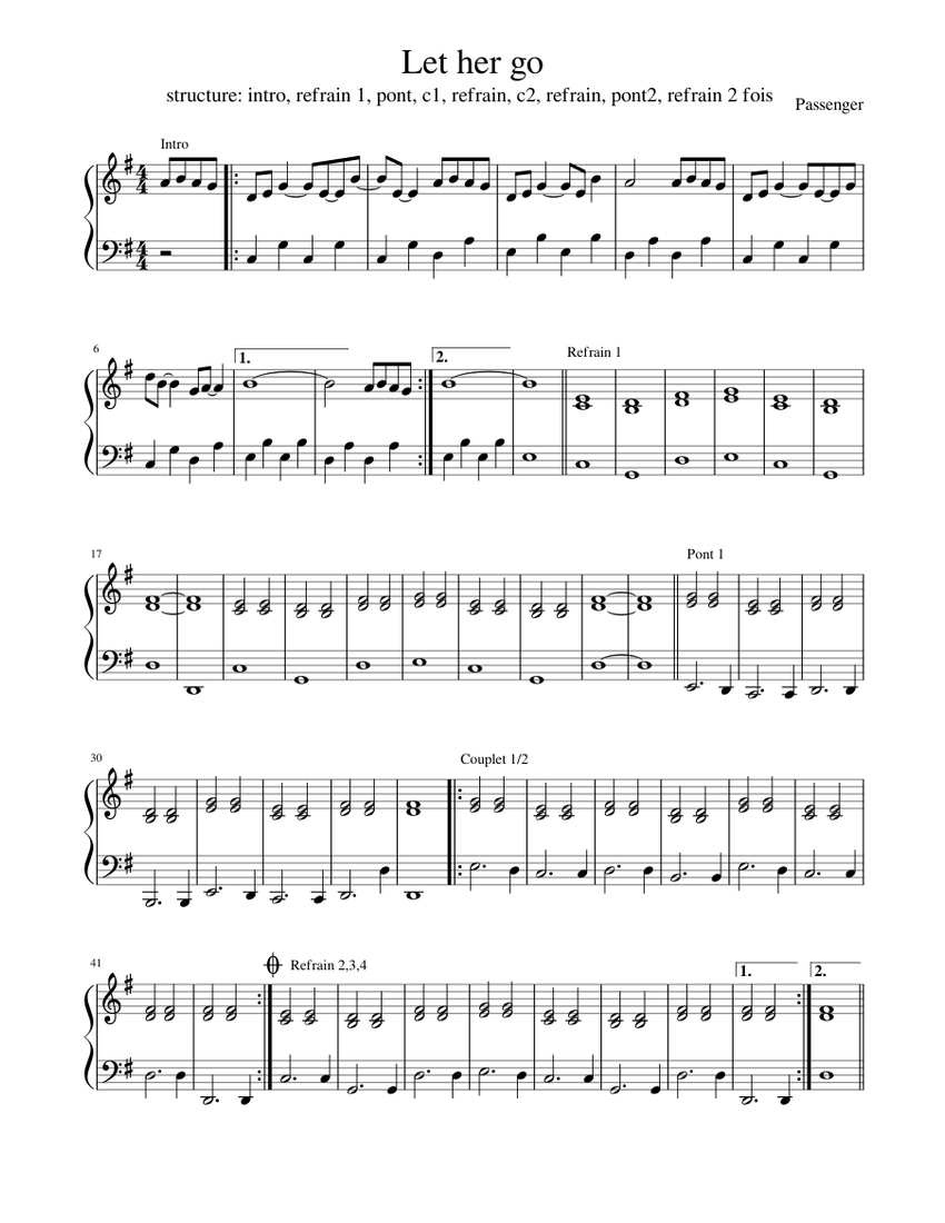 Let her go Passenger Sheet music for Piano | Download free in PDF or