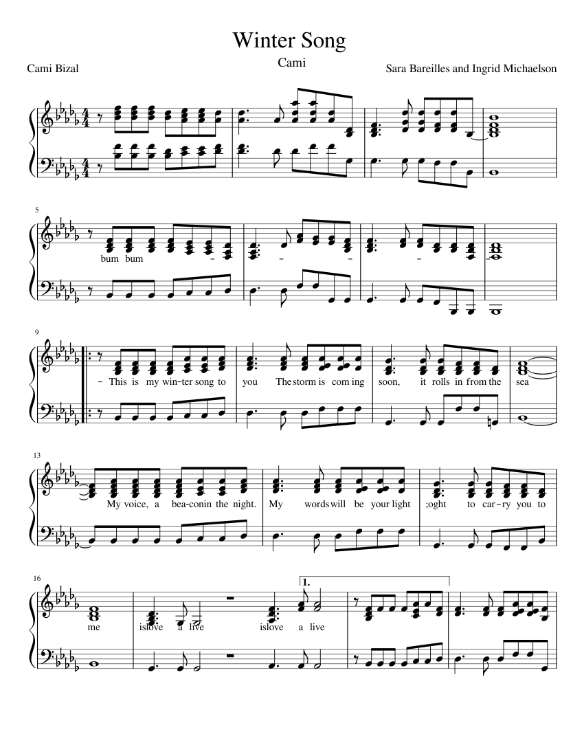 Download Winter Song Part 2 Sheet music for Piano | Download free in PDF or MIDI | Musescore.com