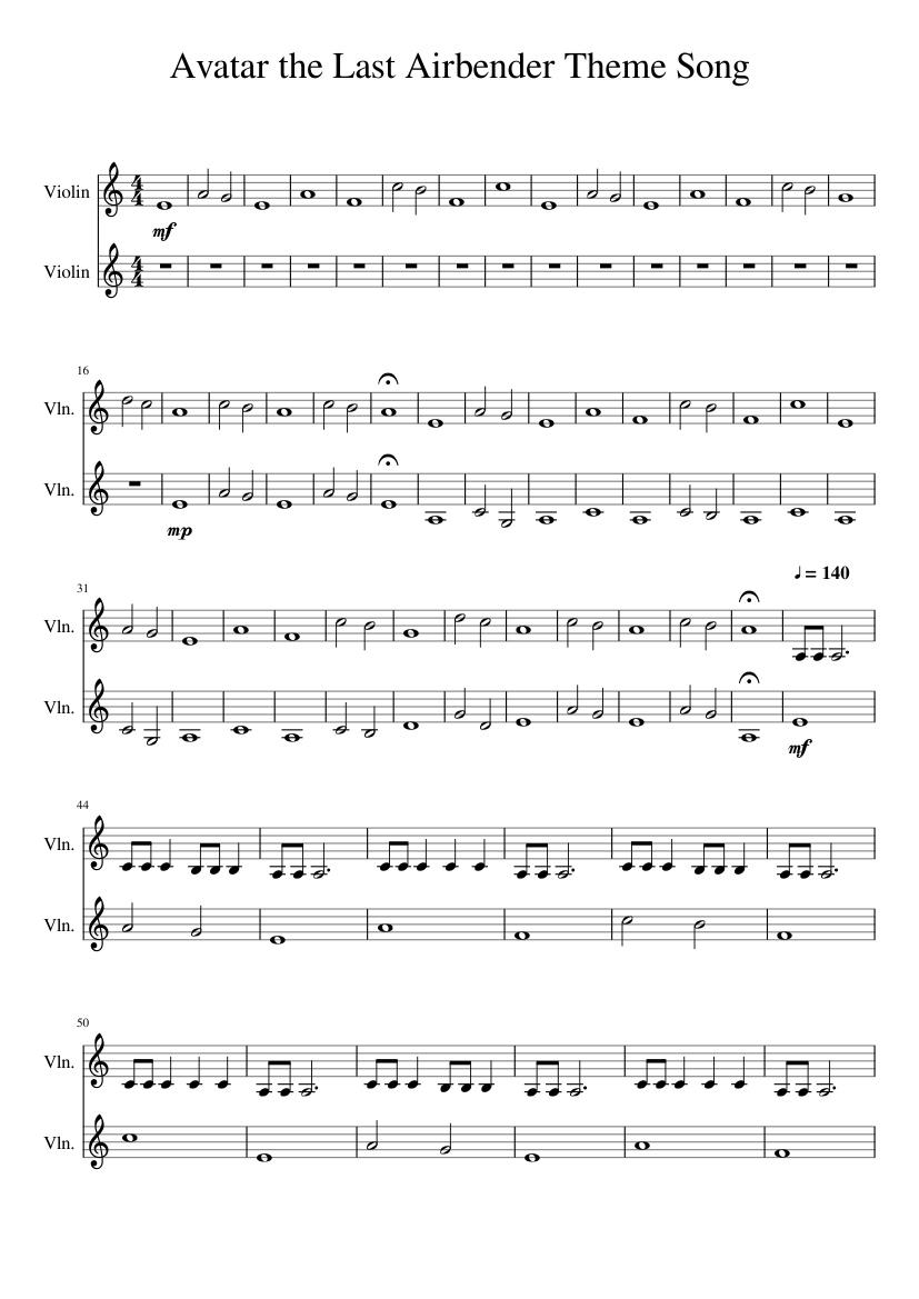 Avatar The Last Airbender Theme Song Sheet Music For Violin Download